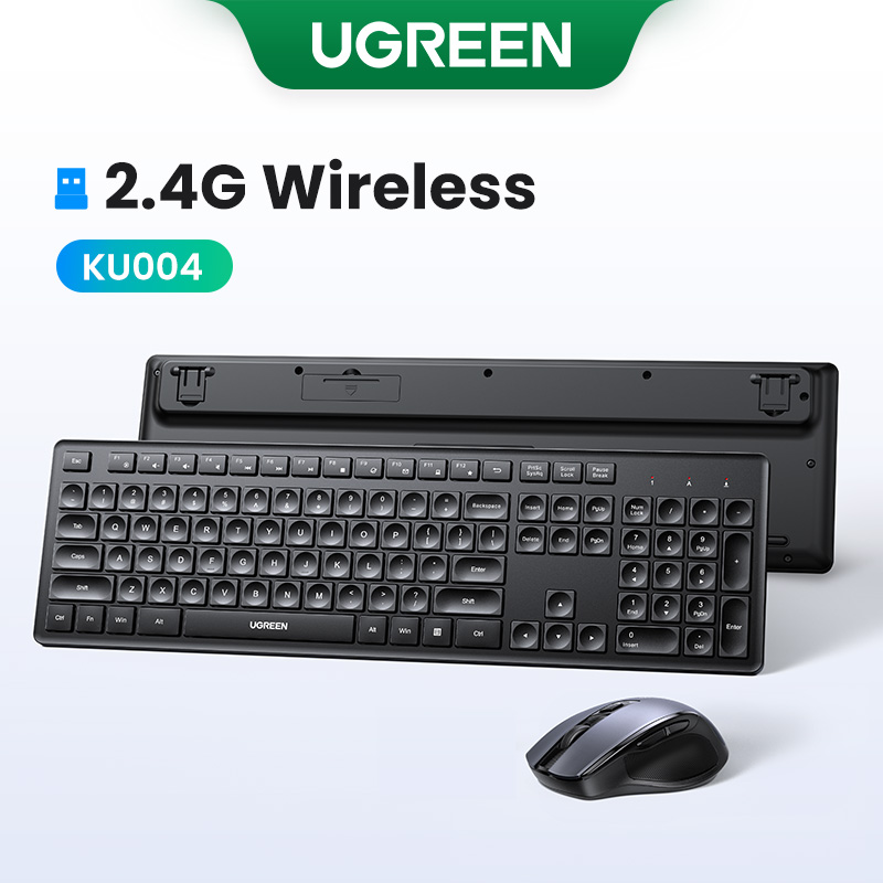 Bộ bàn phím và chuột không dây UGREEN MK006 (Đen) 2.4G Wireless Keyboard 104 Key Computer Laptop Keyboard Black Office Keyboard Model:KU004+MU006