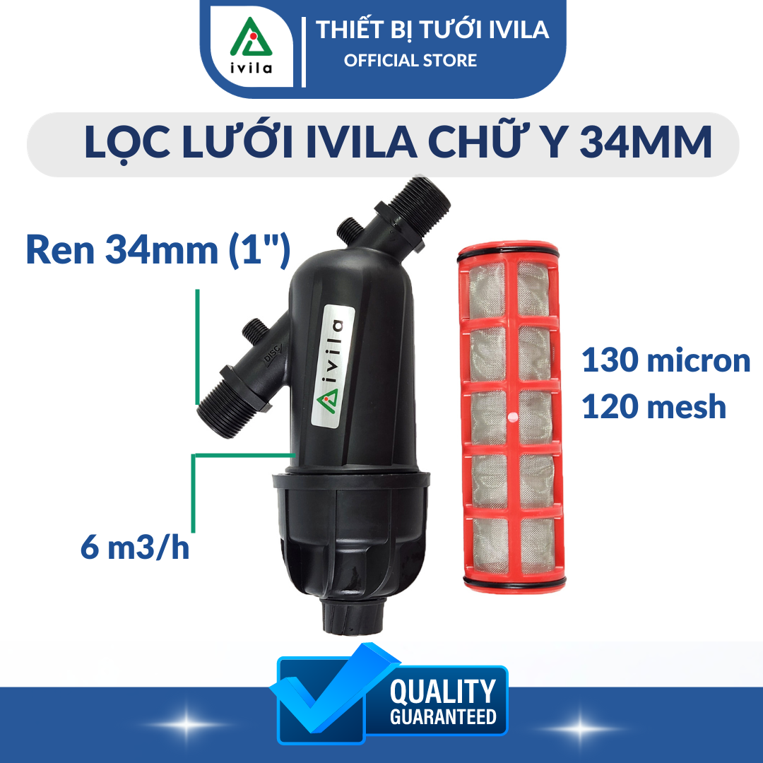 Lọc lưới IVILA chữ Y phi 34 , Lọc lưới chữ Y phi 34, Lọc nước tưới cây, lọc màng, lọc nước đầu nguồn, bộ lọc cặn rác thải trong hệ thống tưới