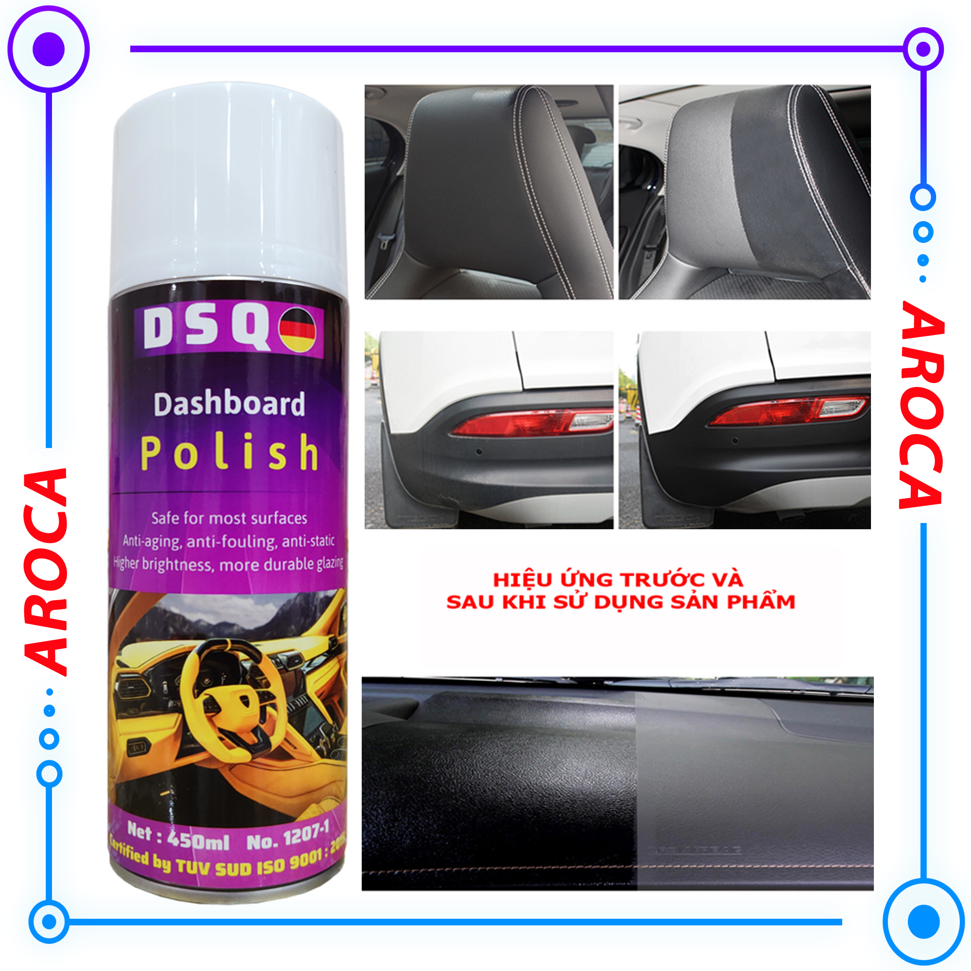 Dung Dịch Dưỡng Nhựa, Phục Hồi Nhựa cũ - Làm Đen Nhựa Nhám - Phục Hồi Làm Mới Ghế Da DASHBOARD WAXING 450ml AROCA