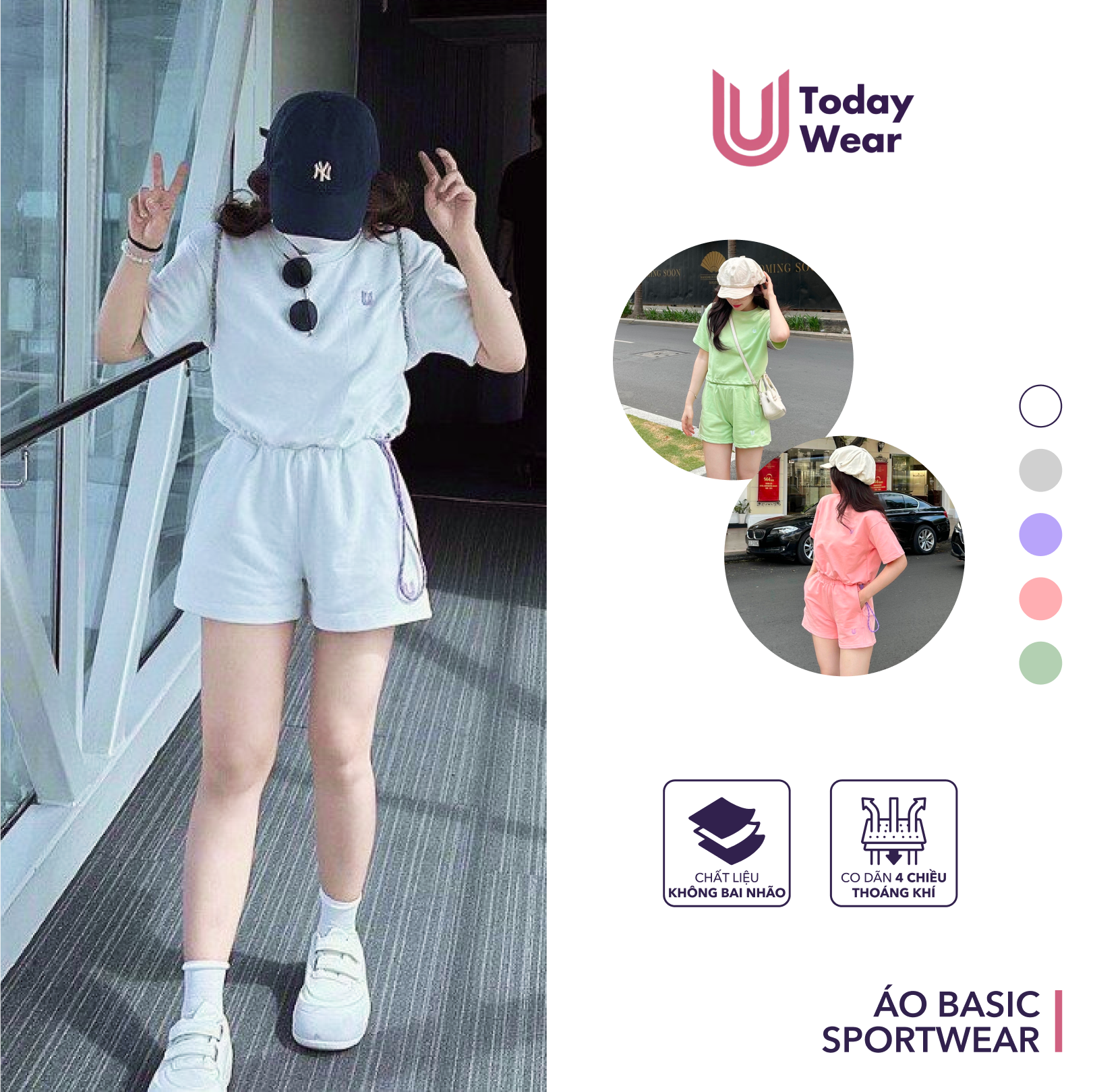 Set bộ nữ thể thao quần short cạp cao áo thun croptop Basic Sportwear form rộng mặc nhà Today U Wear