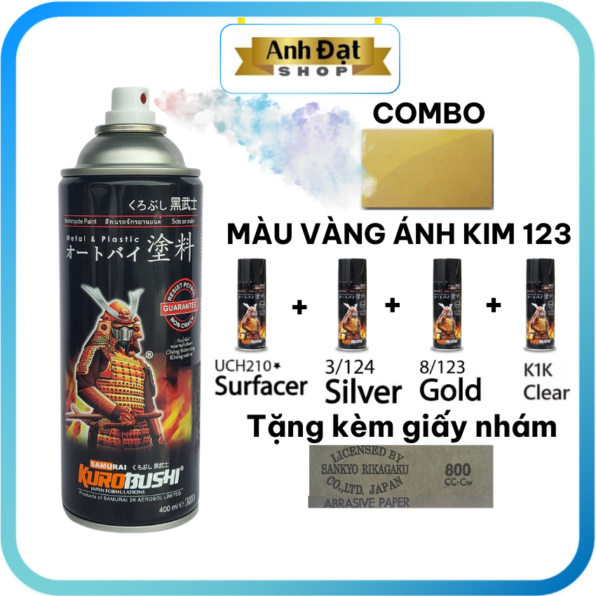 [COMBO-SƠN SAMURAI] màu vàng ánh kim 123, có khả năng kháng xăng (A92,A95), chống rạn nứt, Anh Đạt Shop