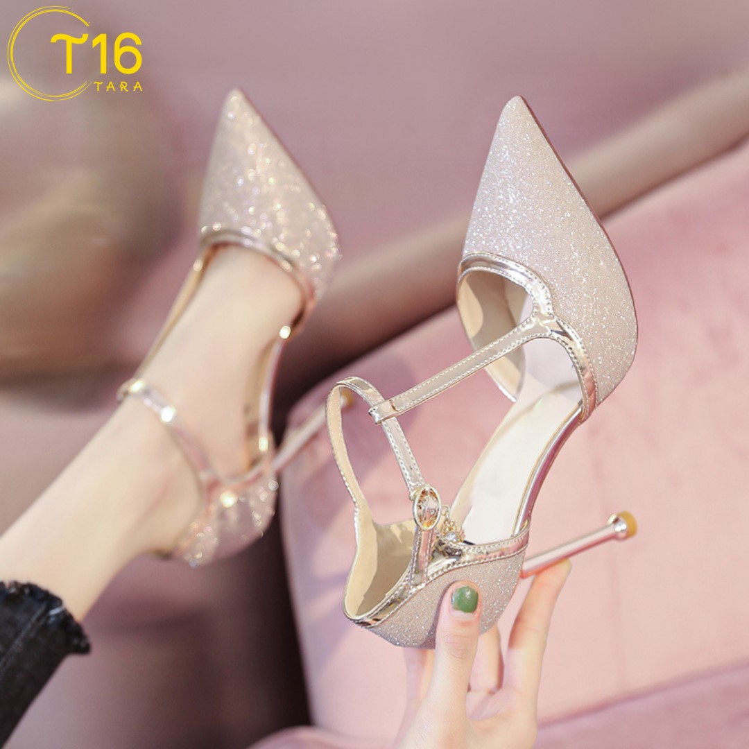 Giày cao gót nữ mũi nhọn thời trang Tara gót nhọn 9cm phủ ánh kim sang trọng T16 - Bảo hành 12 tháng - Đổi hàng nếu không ưng ý