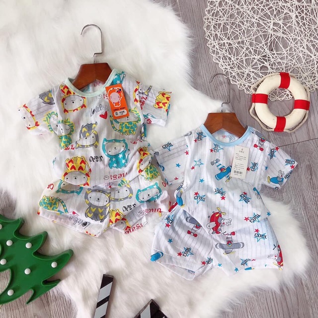 Combo 6 bộ cotton giấy cộc tay cho bé trai/ bé gái từ 4-15kg
