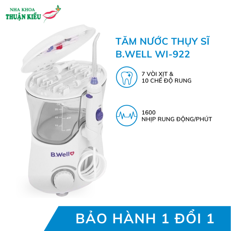 Máy Tăm Nước Cầm Tay Giúp Làm Sạch Răng Miệng Cho Răng Nhạy Cảm B-WELL WI-922 Với 7 Đầu Vòi Và 10 Chế Độ Vệ Sinh Dung Tích Bình Chứa 600ML