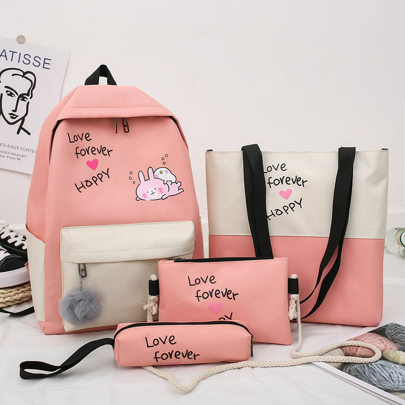 [HCM]COMBO 4 MÓN BALO TẶNG KÈM TÚI TOTE VÀ BÓP VÍ HỌC SINH - balo nữ ba lô nữ ba lo ba lô balo nữ đi học hàn quốc balo nữ đi học cá tính balo nữ hot balo du lịch ba lô nữ đi học balo nữ đi chơi - Set Balo 4 Món Love Forever Happy