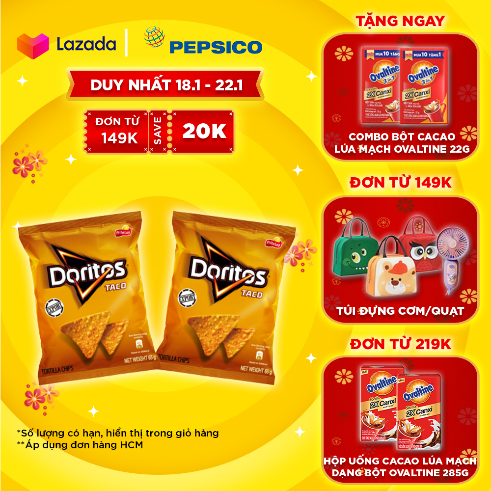 [Deal Tết 2025 tăngh Ovaltine] Combo 2 gói Snack Ngô Giòn Doritos Vị Taco (2 x 65g/gói)