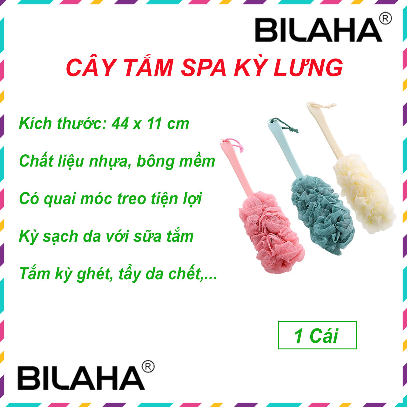 Cây Kỳ Lưng Bàn Chải Cọ Tắm Body Cán Nhựa Dài Dụng Cụ Chà Lông Tắm Lưng Toàn Thân Massage Cực Sạch Khi Dùng Với Sữa Tắm Cho Nam và Nữ