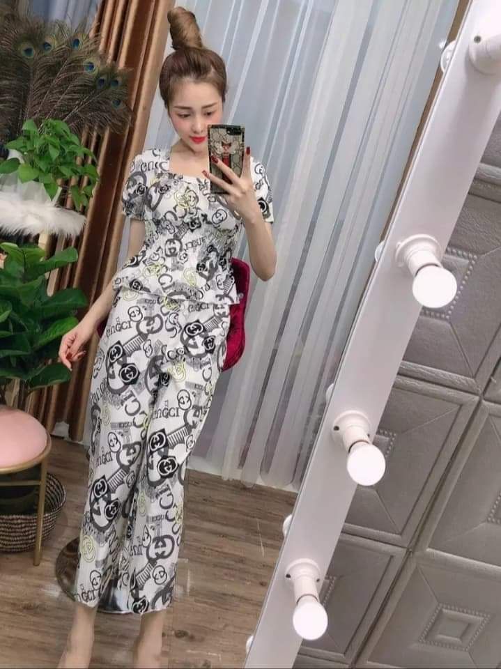 Sét bộ, đồ bộ mặc nhà nhún thun vải lụa Hàn siêu xinh