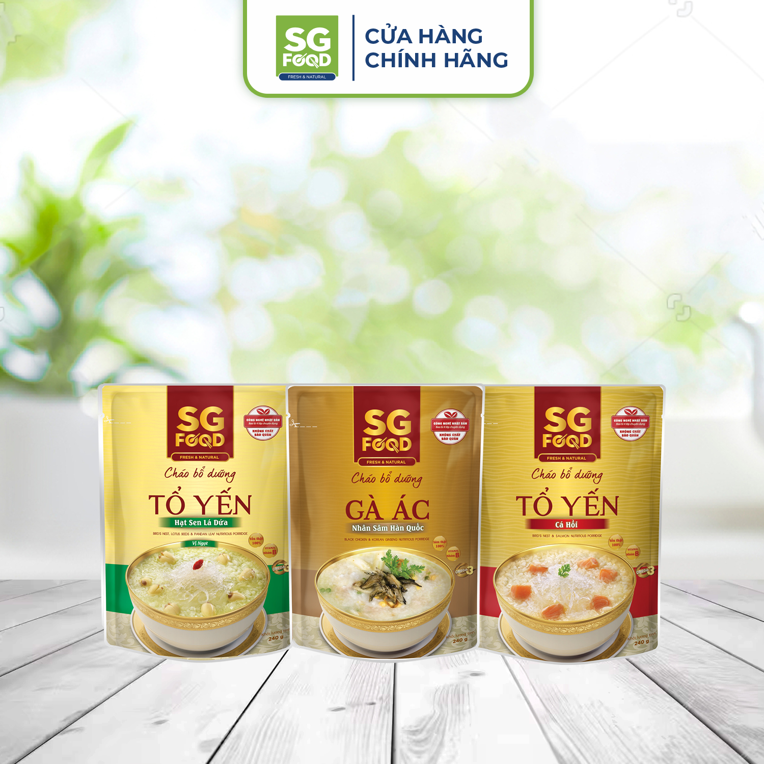 Lốc 35 - Combo 3 Cháo Bổ Dưỡng Sài Gòn Food 240G (Tổ Yến Cá Hồi, Tổ Yến Hạt Sen, Gà Ác)