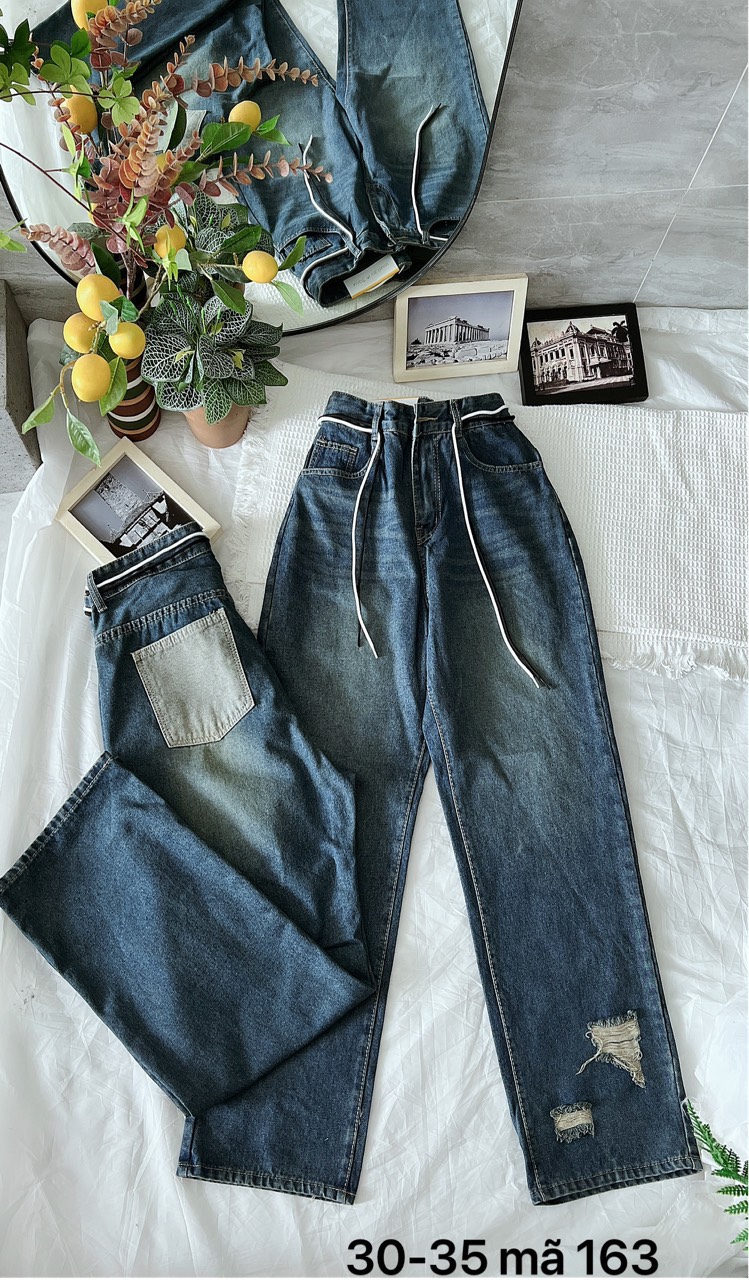 Quần ống suông rống rách kiểu jean nữ trơn bigsize hàng VNXK thời trang bigsize 2KJean MS163