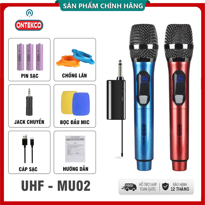 Bộ micro không dây chính hãng ontekco mv02 | e6s | mu02 | micro có dây đơn mv01 dài 5m, chống hú, êm, hút âm chống nhiễu cao cấp - bảo hành 12 tháng