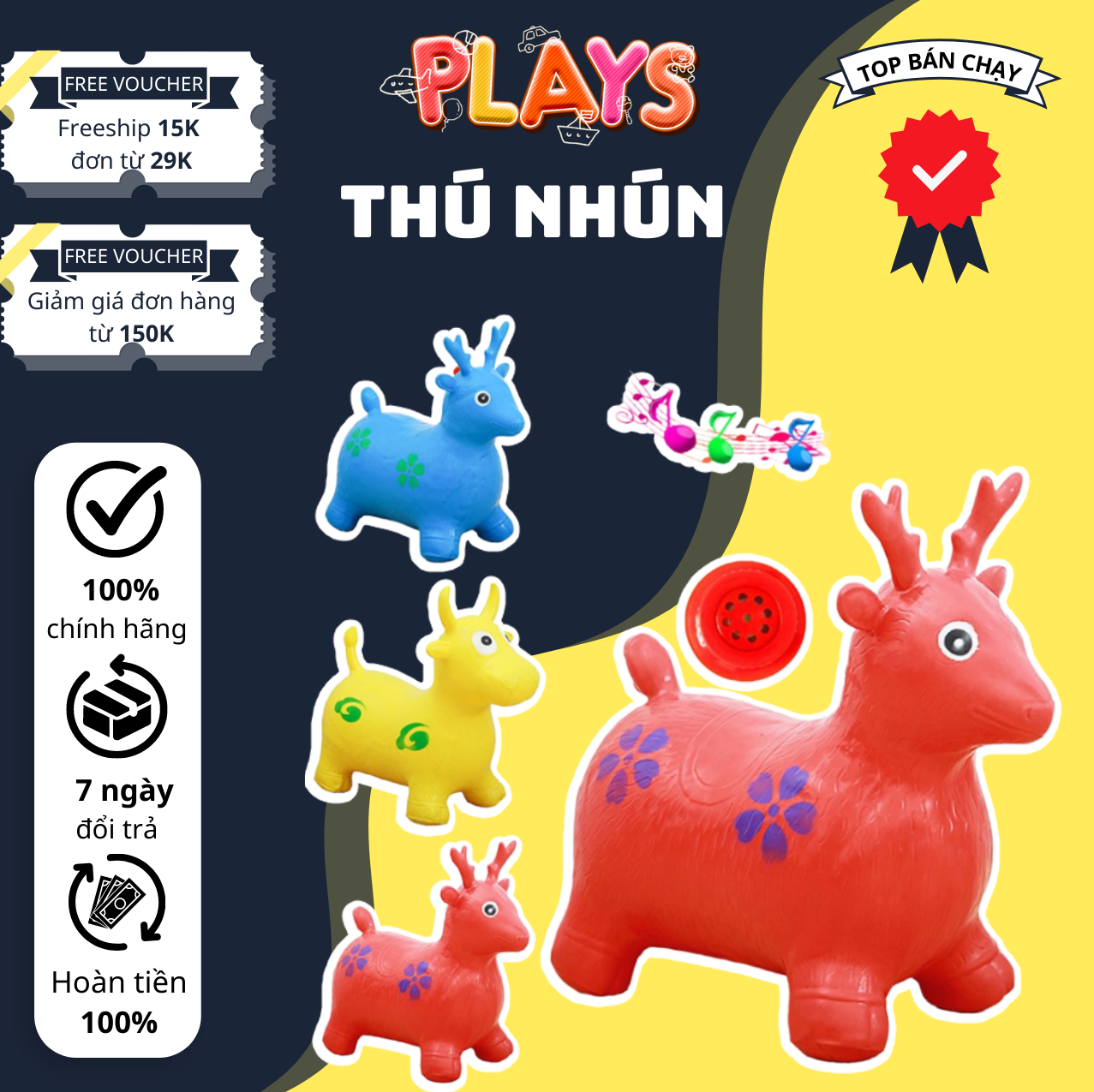 Thú nhún bơm hơi hình hươu cho bé size lớn, thú nhún cho bé sản xuất theo tiêu chuẩn, chất liệu nhựa an toàn cho bé, đa dạng màu sắc, giúp các bé phát triển toàn diện, thú nhúng tuần lộc, con nai nhún, đồ chơi nhún cho bé
