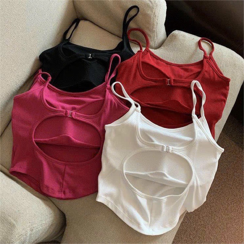 Áo hai dây crotop có mút sẵn lưng khoét hở cài khóa móc chất co giản thoải mái