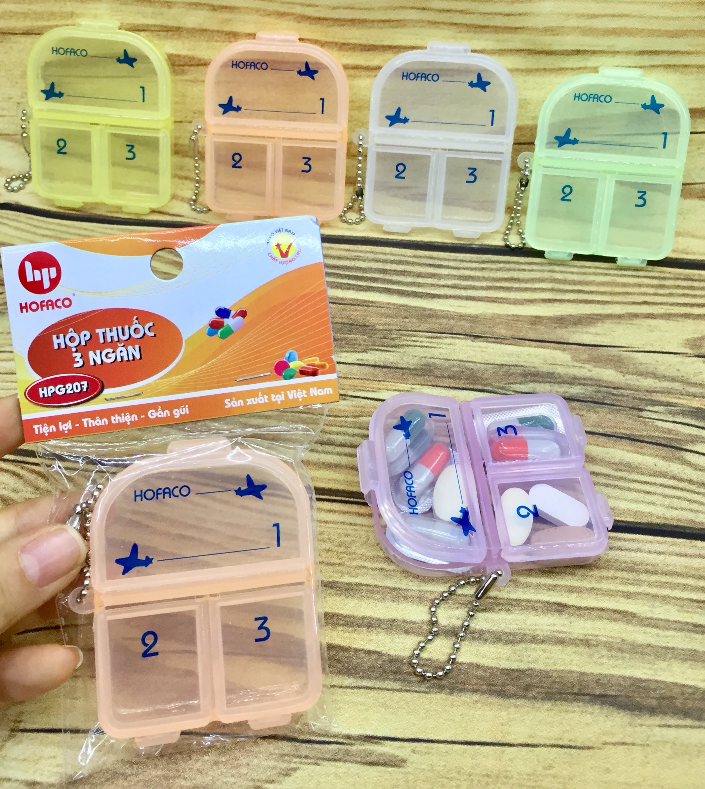  HỘP CHIA THUỐC 3 NGĂN HPG207 tiện dụng nhựa HOFACO - Hộp đựng thuốc an toàn tiện lợi 