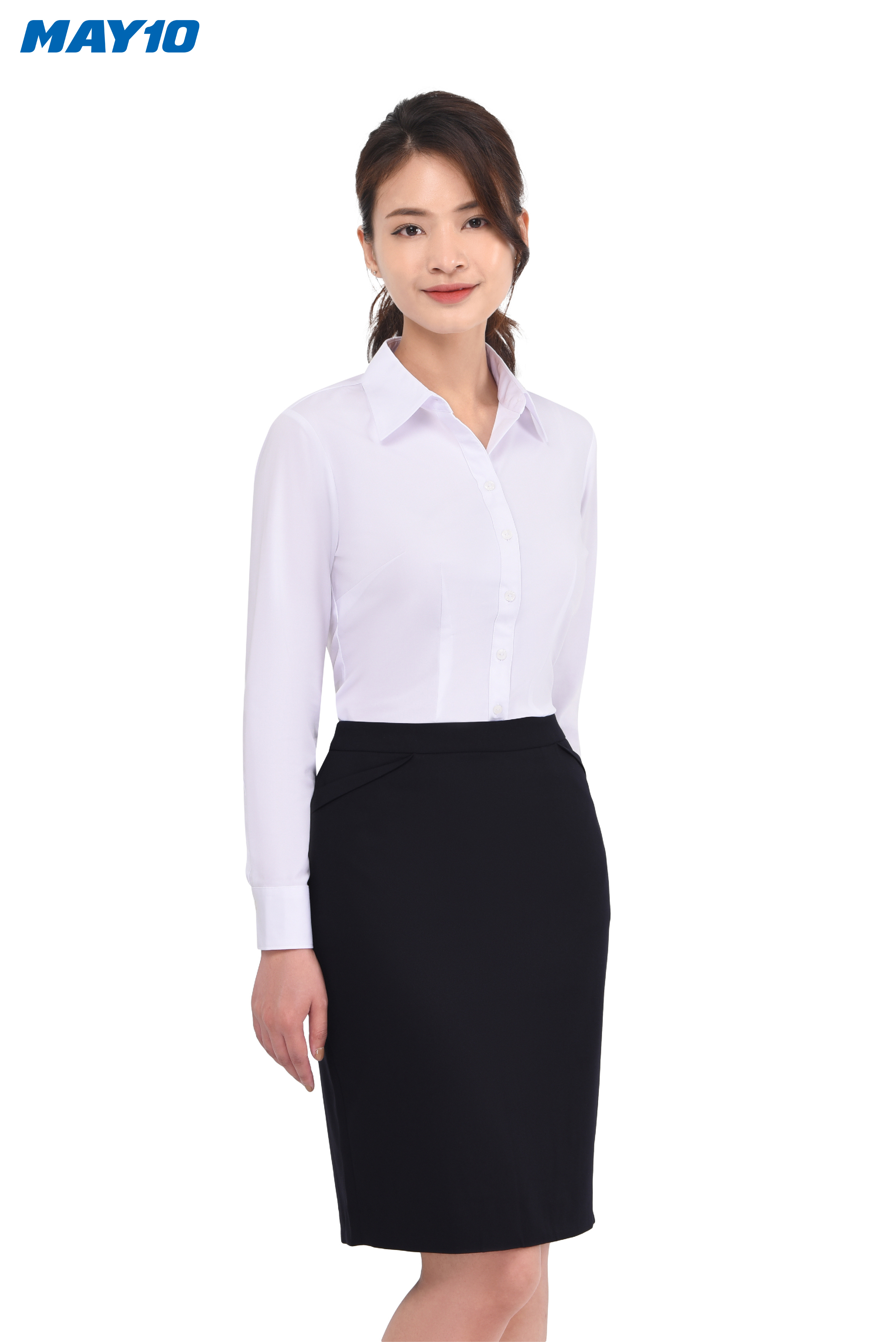 Áo sơ mi nữ trắng dài tay sợi tre May 10