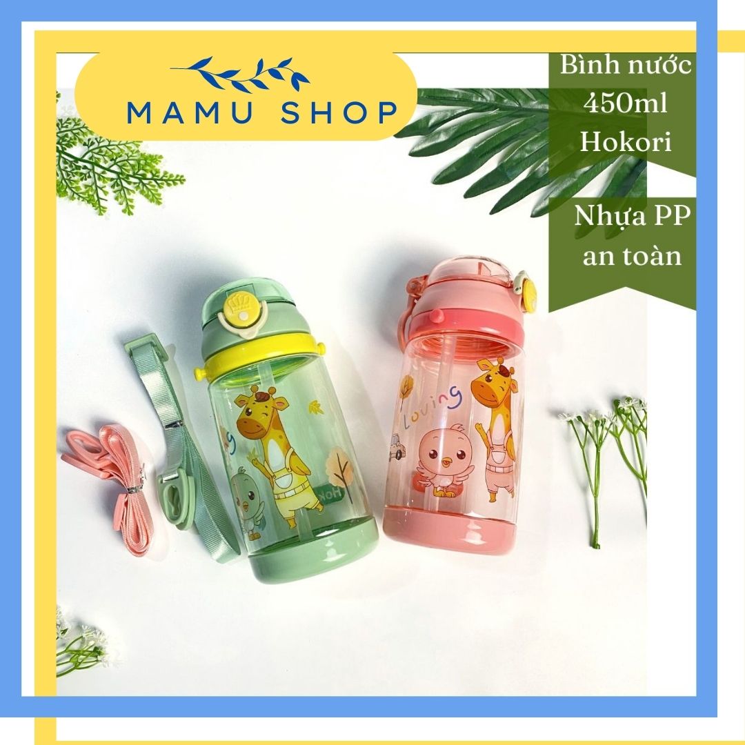 Bình nước cho bé có ống hút bình tập hút cho bé Hokori 450ml Việt Nhật Mamu shop M117