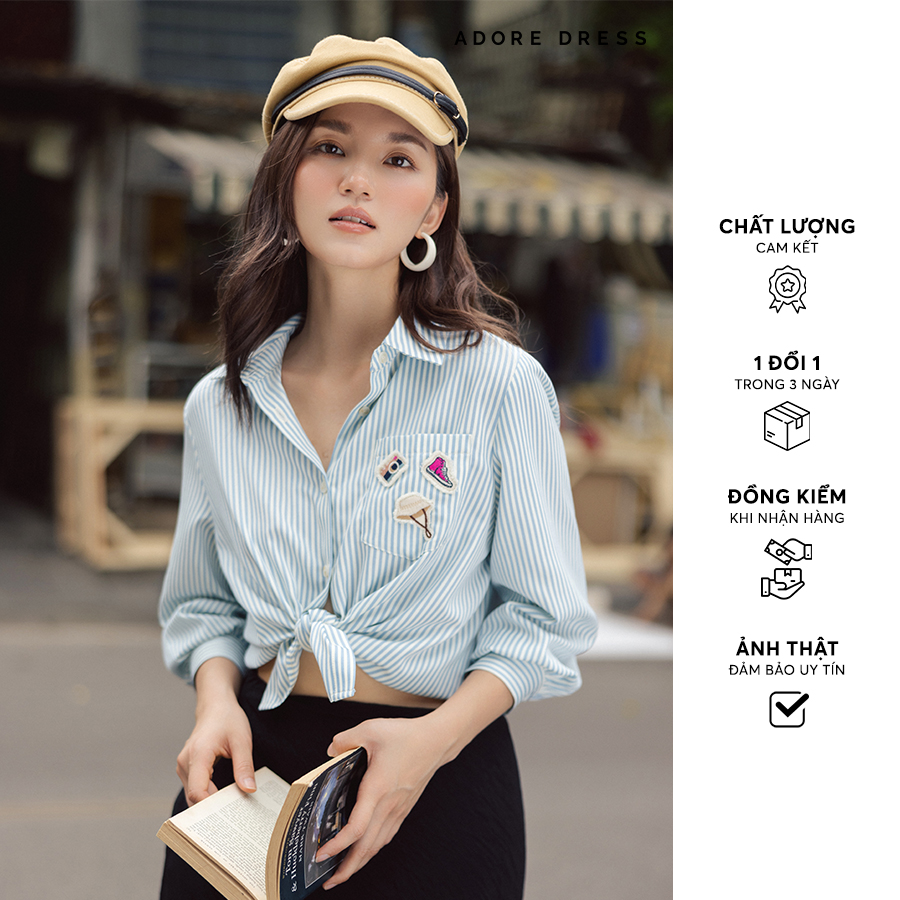 Sơ mi casual style thô kẻ xanh thiên thanh , đỏ 411sh1042 adore dress