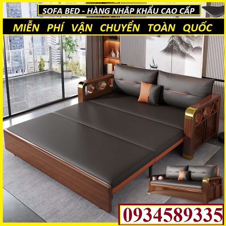 Giường sofa đa năng Tay Gỗ Ốp Kim Loại Cao Cấp, Ghế sofa Phòng Khách Sang Trọng, Khung Thép Cường Lực