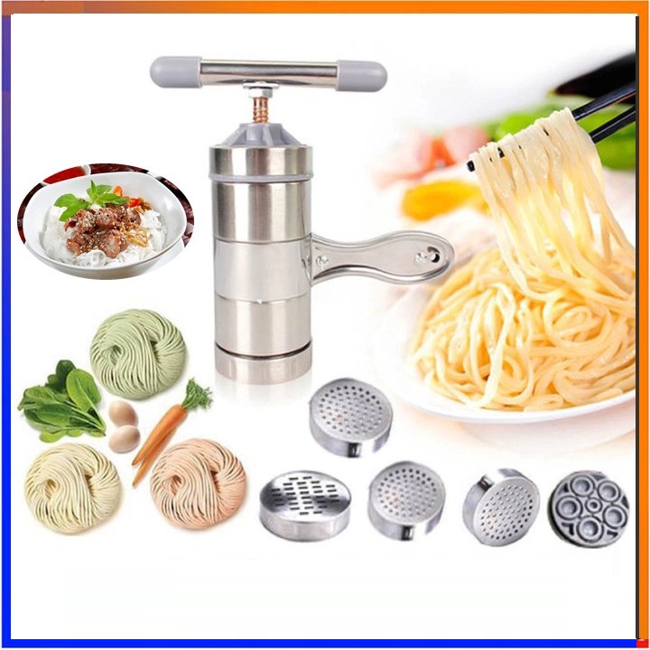 Máy Làm Phở Tươi Mini - Máy Làm Bún Phở Gia Đình Khuôn làm bún bằng inox loại 5 đầu HOT Khuôn làm bún, mì tươi bằng Inox cao cấp thiết kế thông minh, giúp làm ra những sợi bún, mì tươi ngon, an toàn.