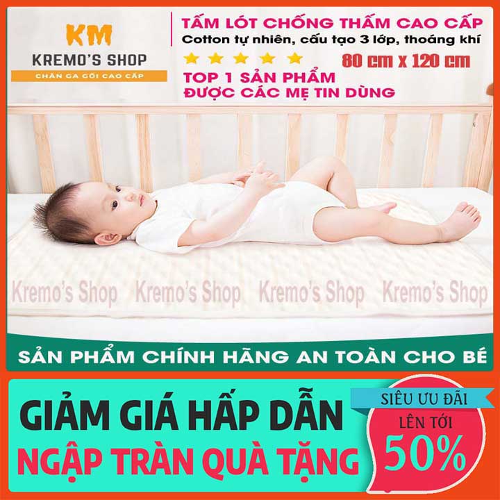 Tấm lót chống thấm cho bé cao cấp [FREESHIP] Miếng lót cũi chống thấm 3 lớp kích thước 80 x 120 cực mềm mại, thoáng khí