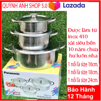 Bộ nồi inox 3 cái nắp inox - hàng quà tặng cao cấp của panasonic bộ 3 nồi nắp kính panasonic size 16-18-24cm 2 mẫu mã nắp kính và nắp inox . bảo hành lỗi 1 đổi 1