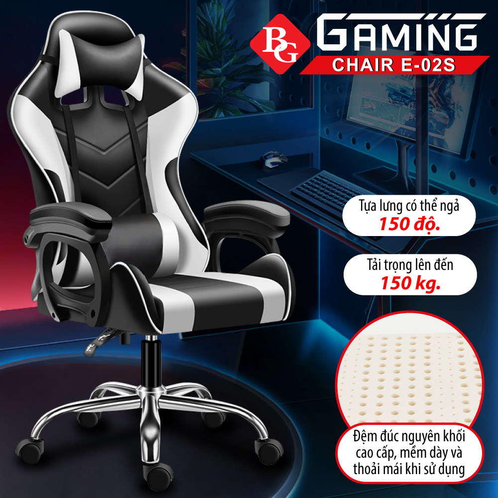 Hot Sale [HCM]GYM Ghế gaming cao cấp dành cho game thủ chân xoay 360 độ ngả 165 độ có gối massage lưng model mới E02-S PINK 2