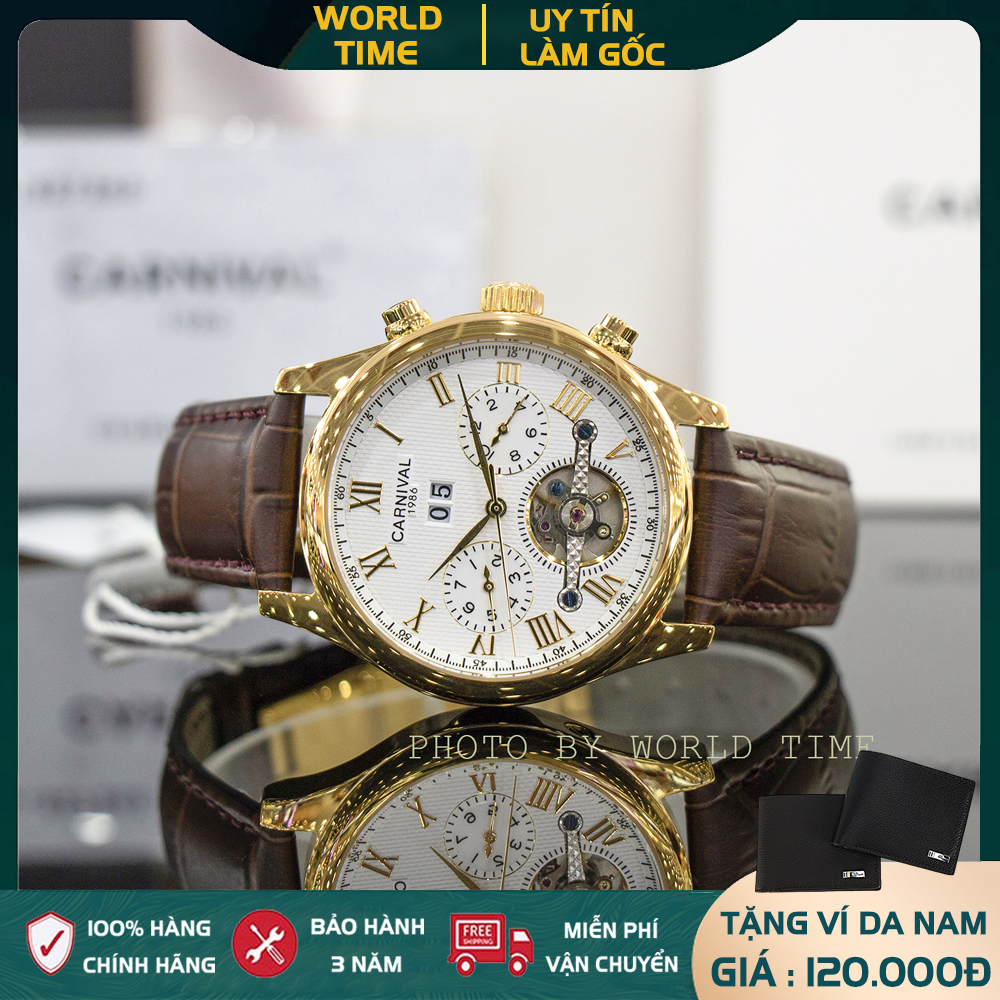 HOÀN TIỀN 15% - Đồng hồ nam Carnival 8670G Máy Automatic Full Box Thẻ bảo hành 03 năm Kính Sapphire Chống xước Chống nước Dây da cao cấp