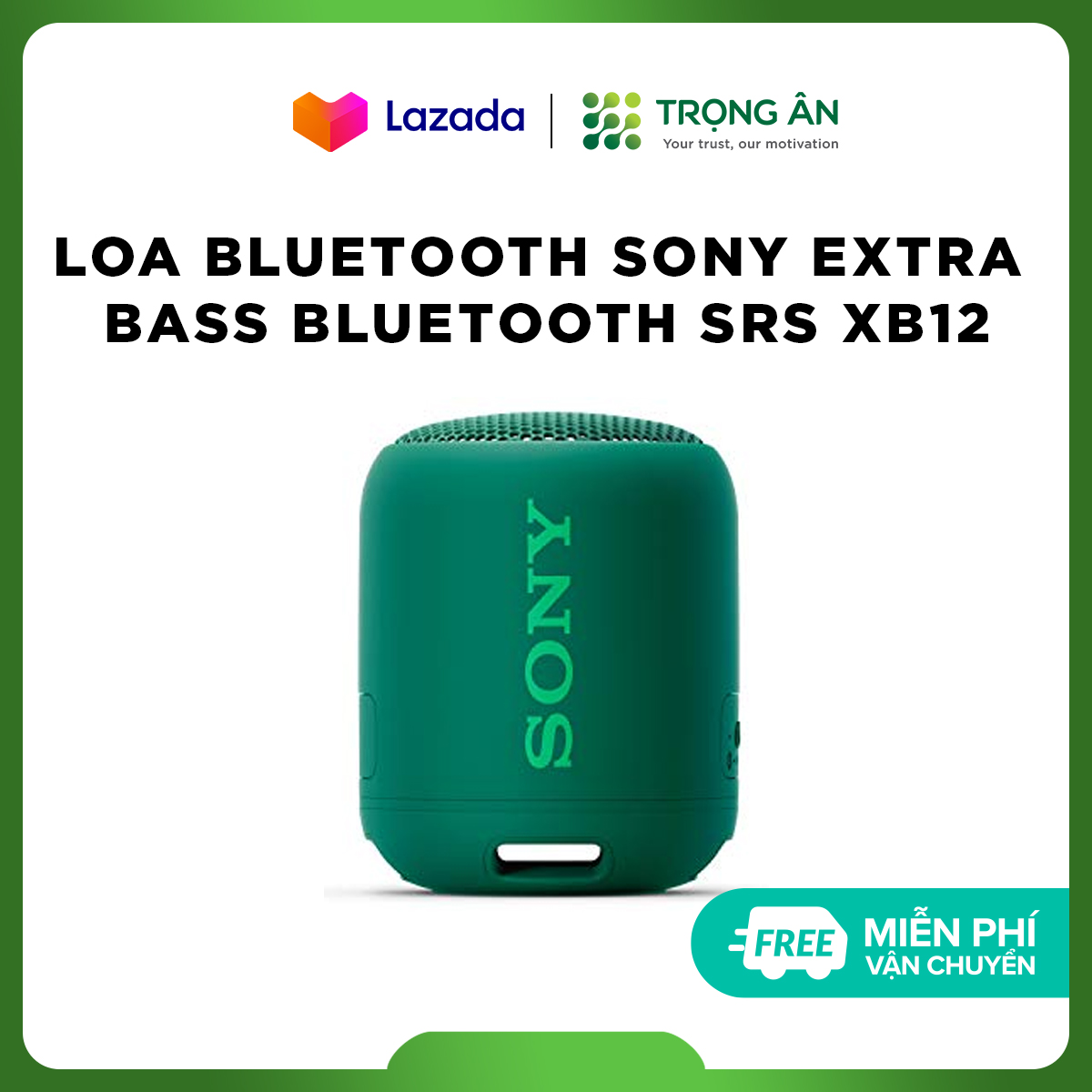 [HCM]Loa di động Sony Extra Bass Bluetooth SRS XB12 (Xanh rêu) - Hãng Phân phối chính thức