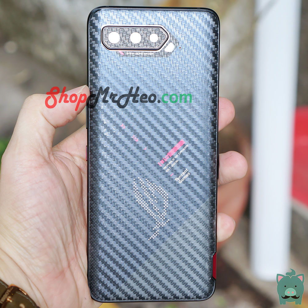 Skin Dán Mặt Sau Lưng Vân 3D ASUS ROG Phone 3 - ROG Phone 5 (Carbon, Hình hộp, Nhám, Vân Da)