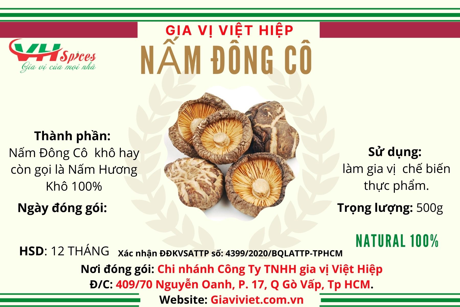 Nấm đông cô - nấm hương gói 500g