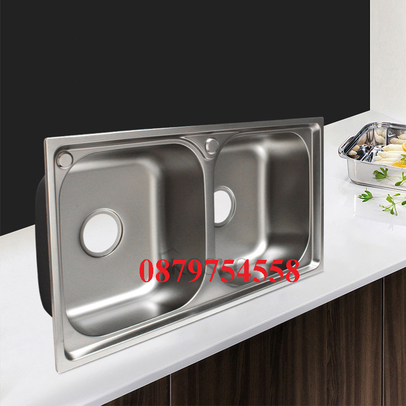 Chậu rửa chén 2 hộc + vòi lạnh 304+ dây cấp