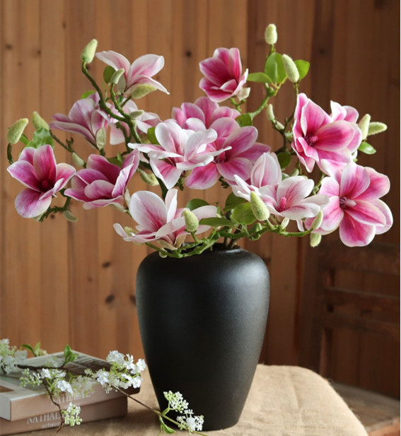 Hoa mộc lan giả 1 cành 3 bông 56cm cao cấp trang trí nhà cửa, phòng khách, decor cửa tiệm, hoa để bàn thờ