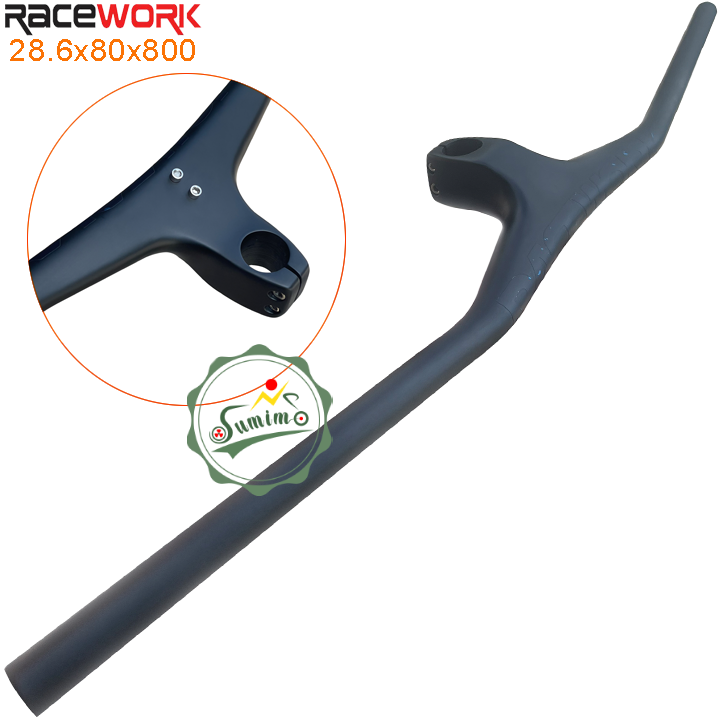 Ghi đông liền pô tăng racework 80x800mm full carbon 3k - chính hãng