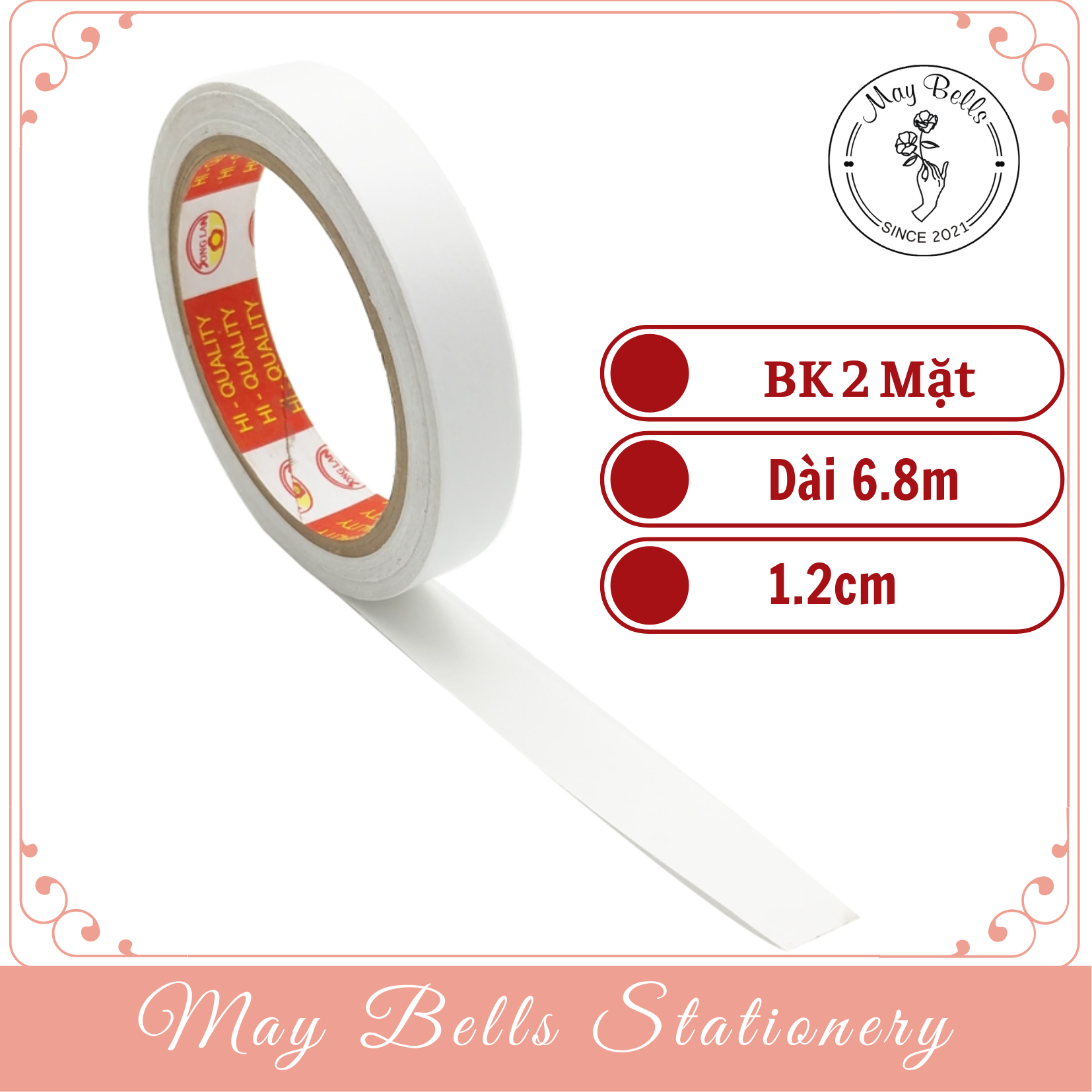 Lốc 12 cuộn băng keo 2 mặt 1.2cm, băng dính 2 mặt trang trí gói quà màu trắng
