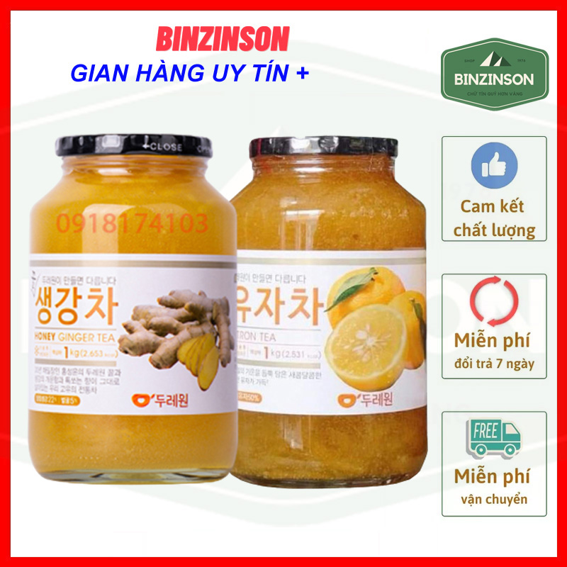 [ MIX SET ] Trà Gừng Mật Ong Dooraewon + Chanh Mật Ong Dooraeone 1 Kg Hàn Quốc Loại một - BINZINSON