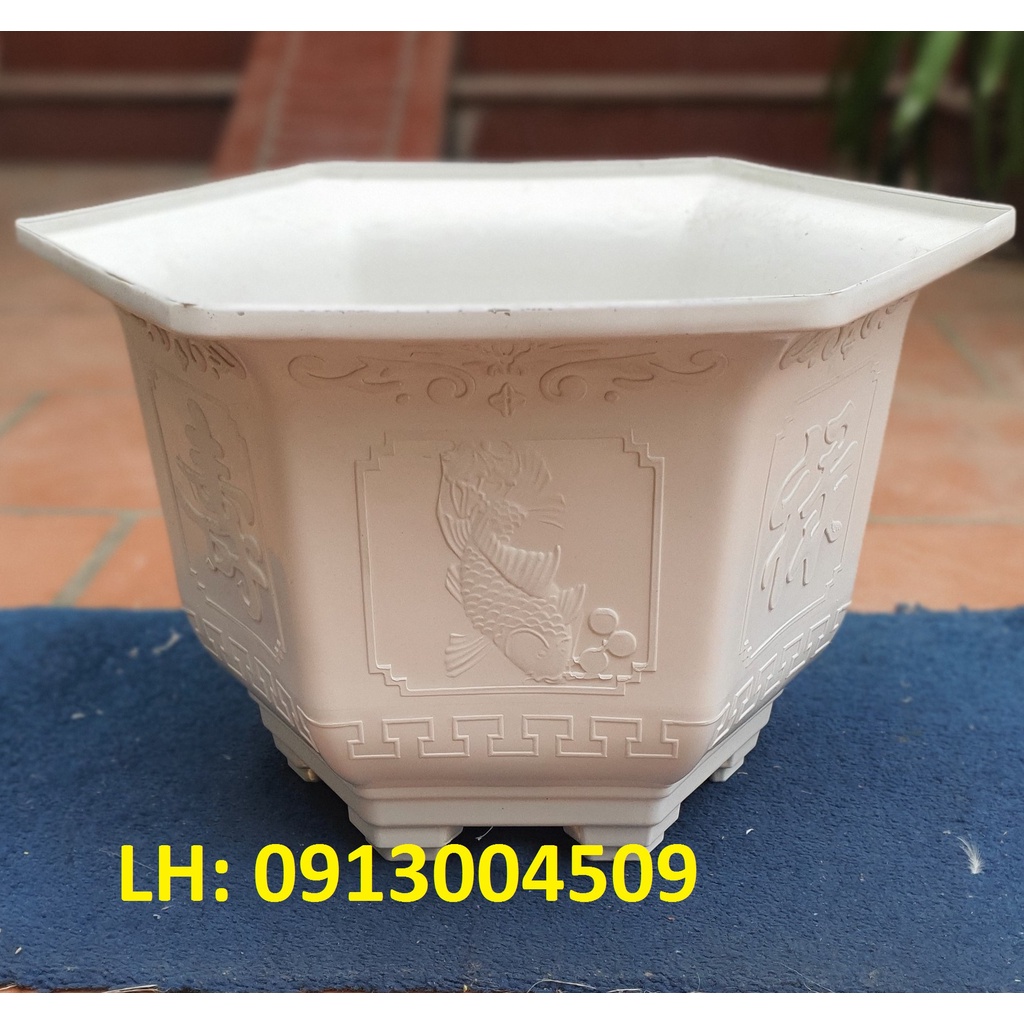 Chậu nhựa lục giác Phúc, Lộc, Thọ L19 trắng