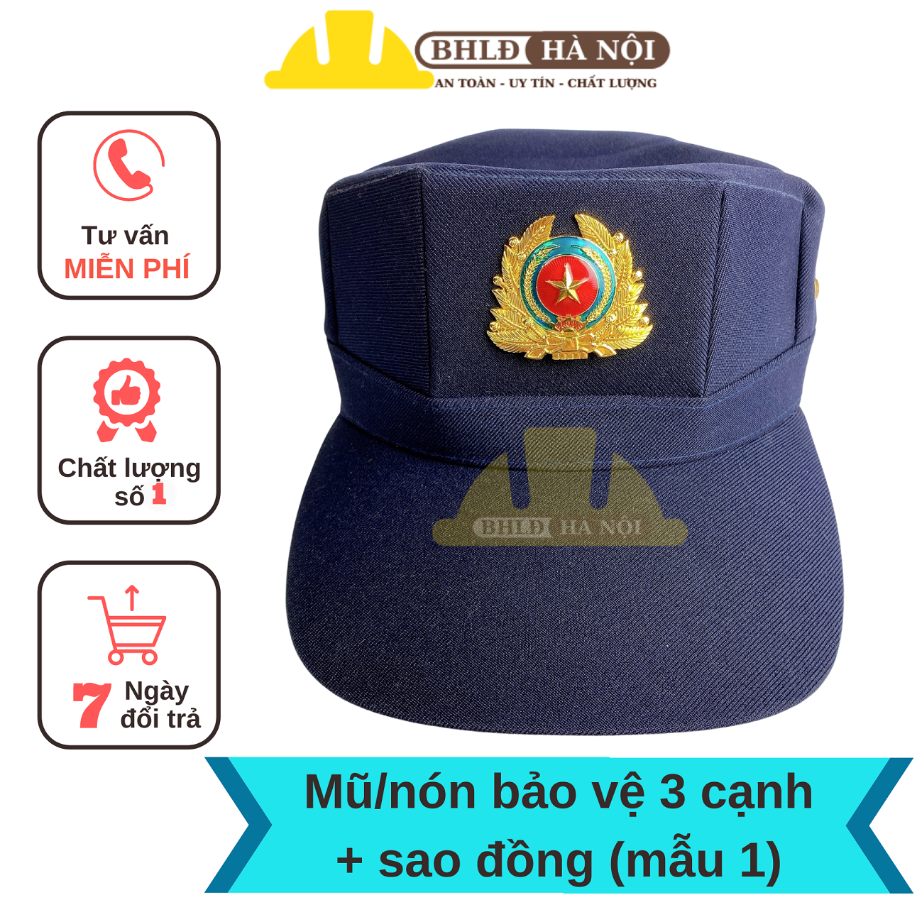 Mũ/nón bảo vệ 3 cạnh + sao tùng bằng đồng [Mẫu 1]