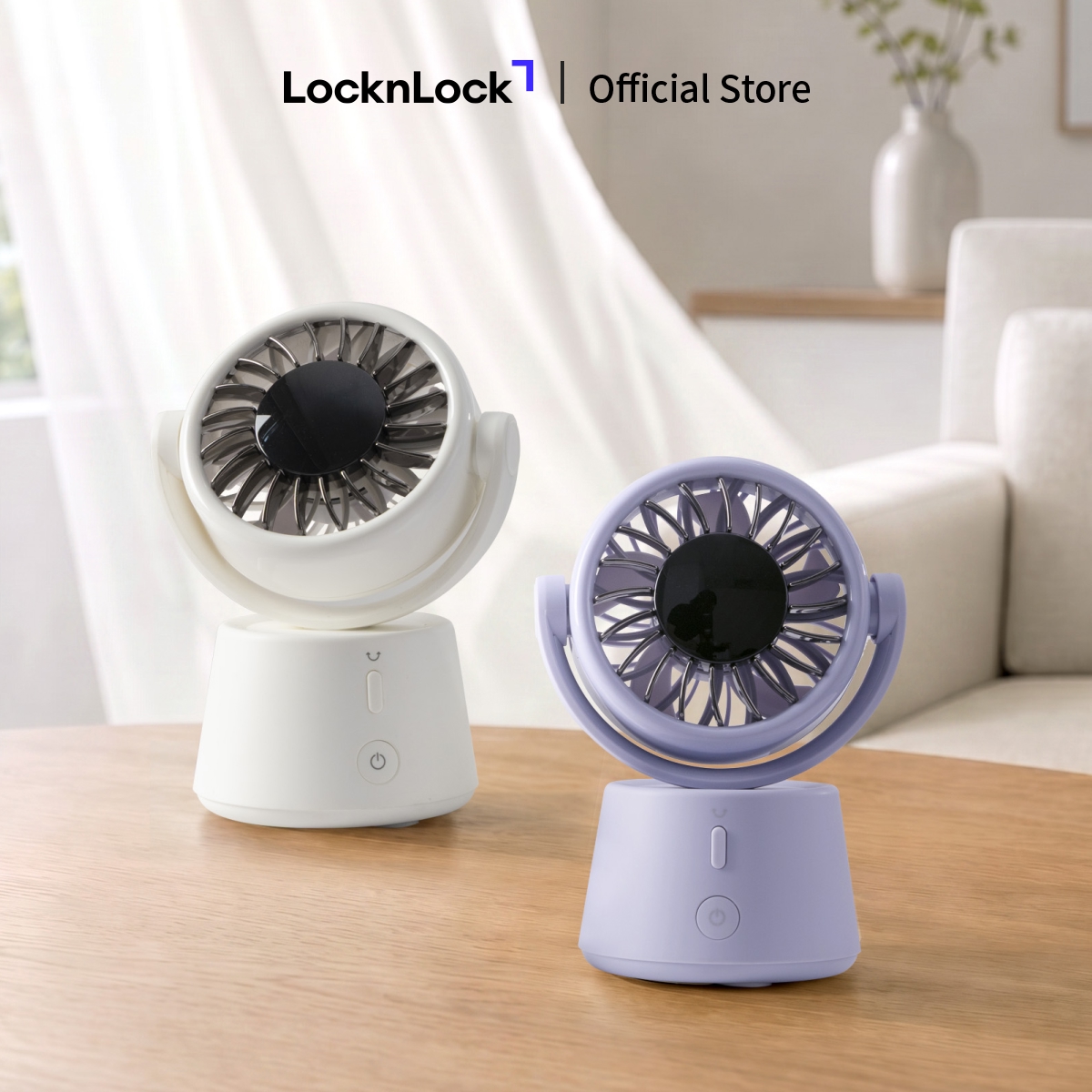 ENF336IVY/ENF336PUP - Quạt để bàn mini LocknLock Mini desktop fan 5V⎓2A, 3.3W, Li-ion 3.7V 3600mAh - Màu ngà/Màu tím