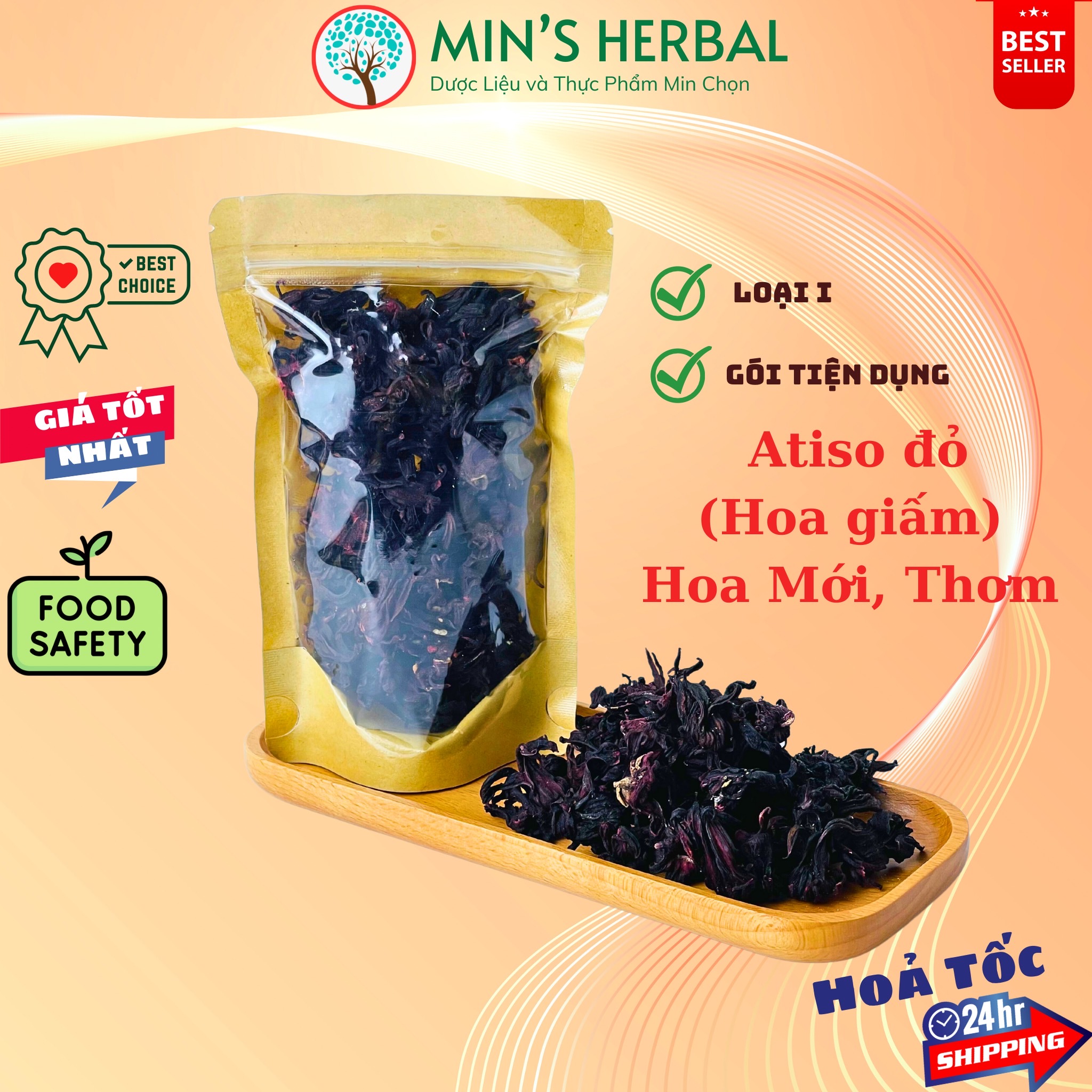 Trà Hoa Atiso đỏ sấy khô nguyên bông Hoa đẹp túi 100g