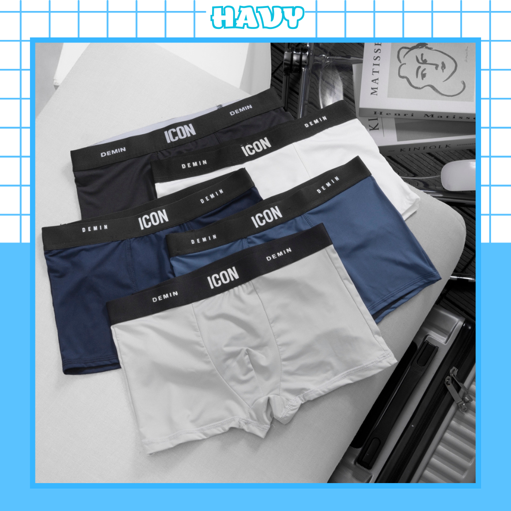 Quần lót nam boxer thun lạnh icon co dãn 4 chiều, quần sịp nam thun lạnh boxer