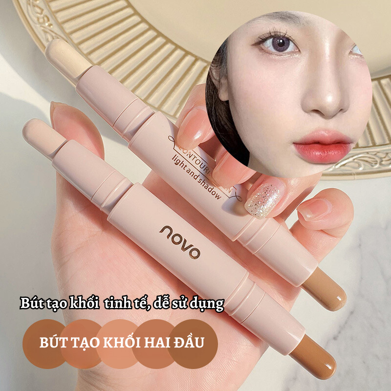 Bút Tạo Khối Bắt Sáng Hai Đầu Novo Che Khuyết Điểm Tạo Gương Mặt Chữ V, Tạo Đường Viền Cho Khuôn Mặt Sắc Nét, Bronzer, Thanh Lấp Lánh, Chân Tóc, Bóng Mũi, Trang Điểm Tự Nhiên