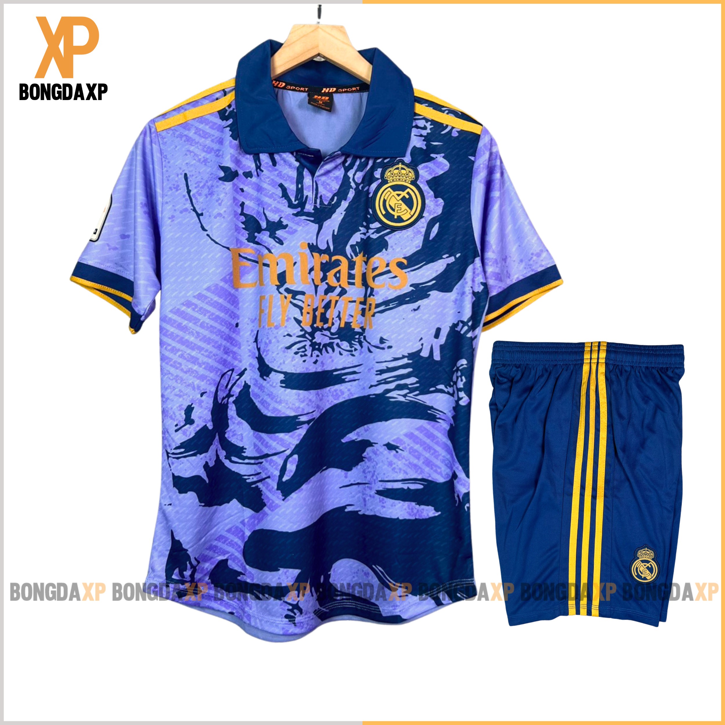 Quần áo bóng đá, đồ đá banh CLB Real Madrid Tím Vải mè kim cao cấp