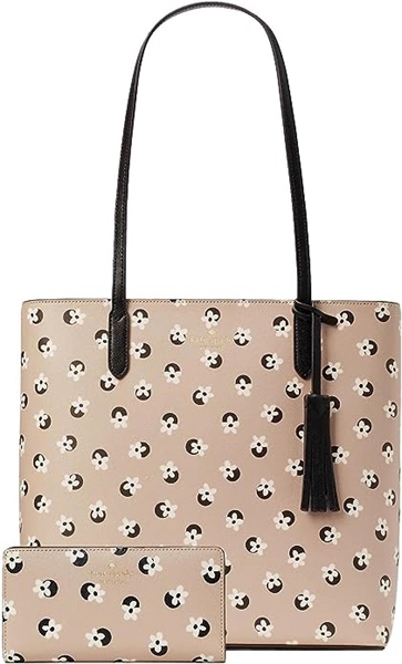 Túi xách kèm ví nhỏ cầm tây Kate Spade New York Jana màu trung tính với họa tiết chấm bi hoa.