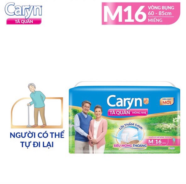 Tã quần người lớn caryn mỏng nhẹ chống tràn size m - 16 miếng