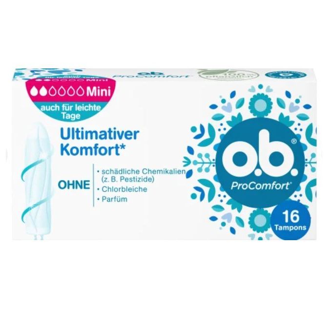 Băng vệ sinh tampon OB ProComfort Mini 2 giọt hàng ngày (Trave size hộp 16 miếng) - Hàng nội địa Đức