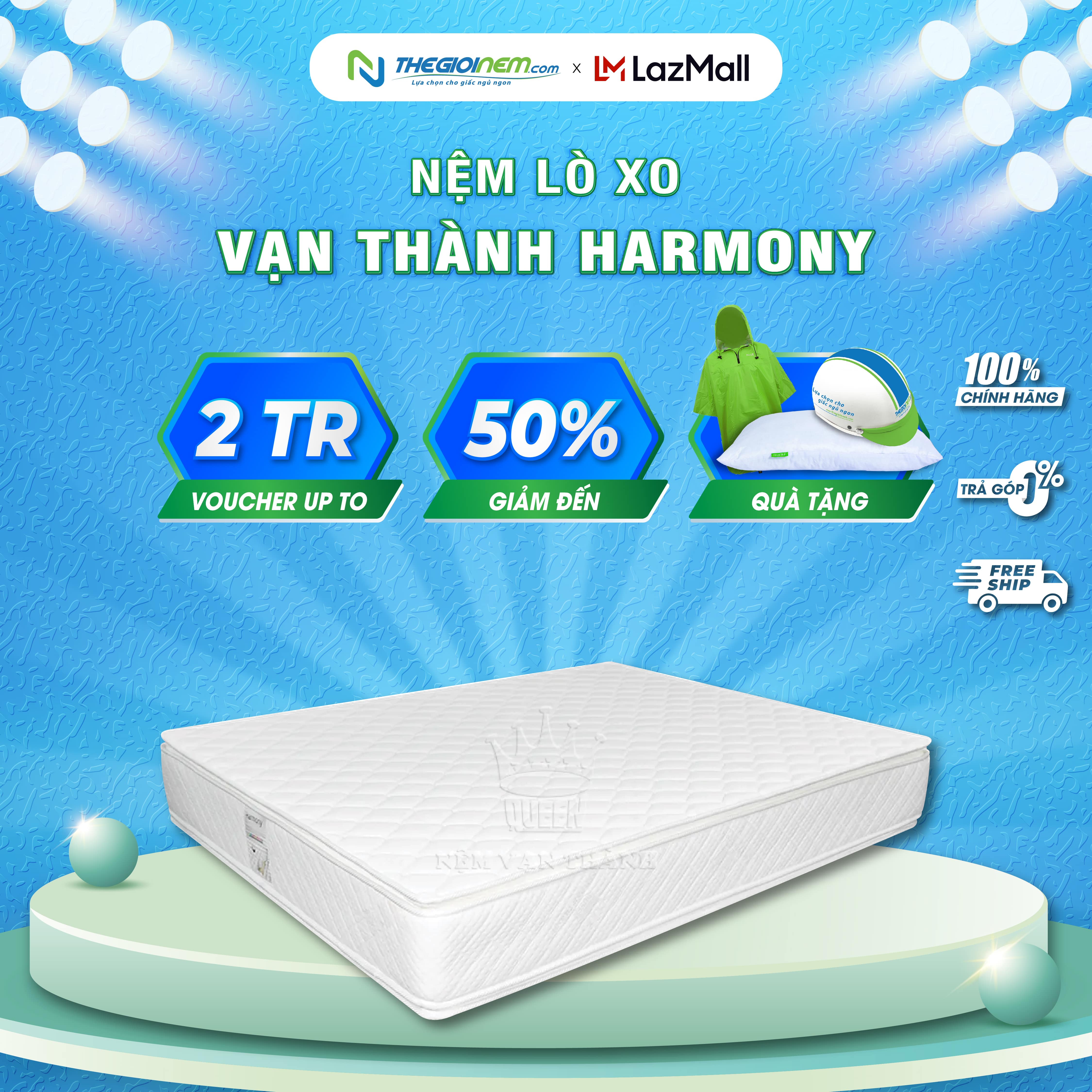 [Trả góp 0%] Nệm Lò Xo Túi Harmony Vạn Thành 160x200x30cm-Bảo hành 10 năm.