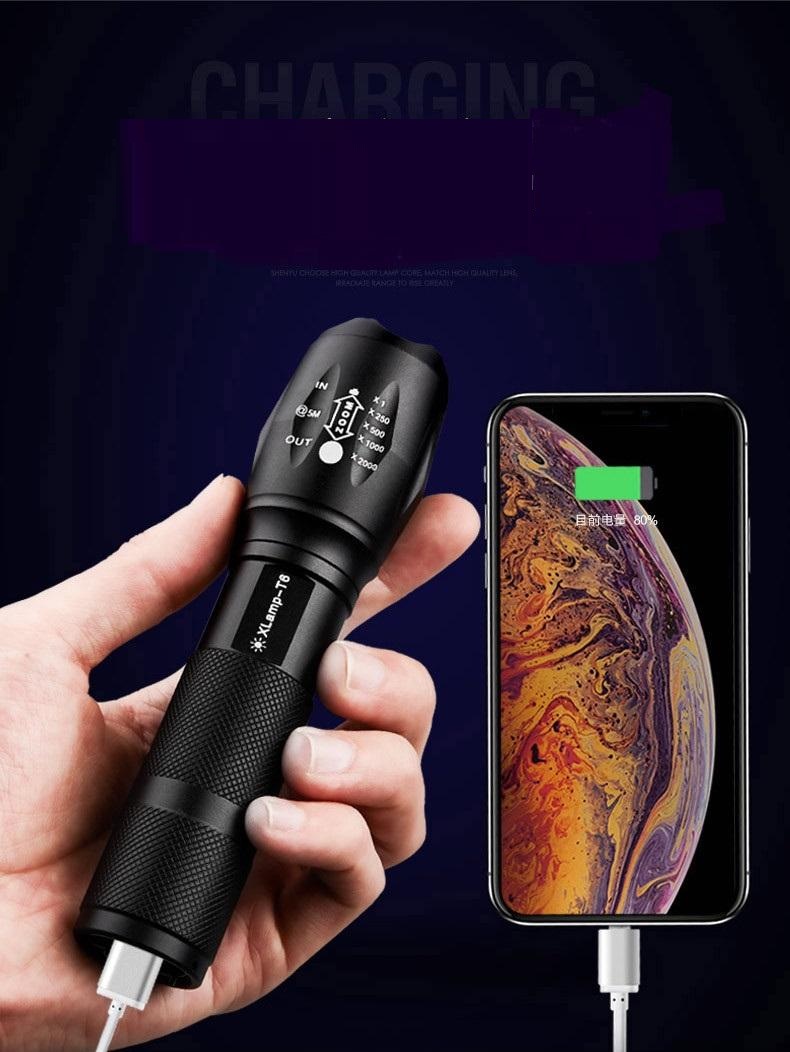 [ Kiêm Sạt Dự Phòng ] Đèn Pin Siêu Sáng 2in1 💝Freeship💝 đèn pin led T6 Mini Đen Nguyên Khối Siêu Sáng Kiêm Sạt Dự Phòng