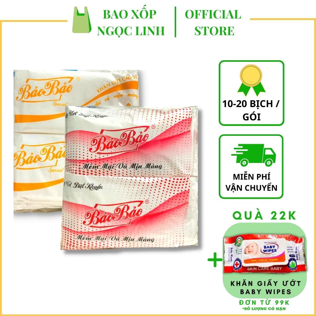 [FREESHIP]Khăn lạnh Bảo Bảo Bao Xốp Ngọc Linh A9 combo 10 bịch, hương thơm dịu nhẹ, giữ ẩm giúp bảo vệ da, sản xuất tại Việt Nam, bao gồm màu cam dày 10c và màu hồng mỏng 20c