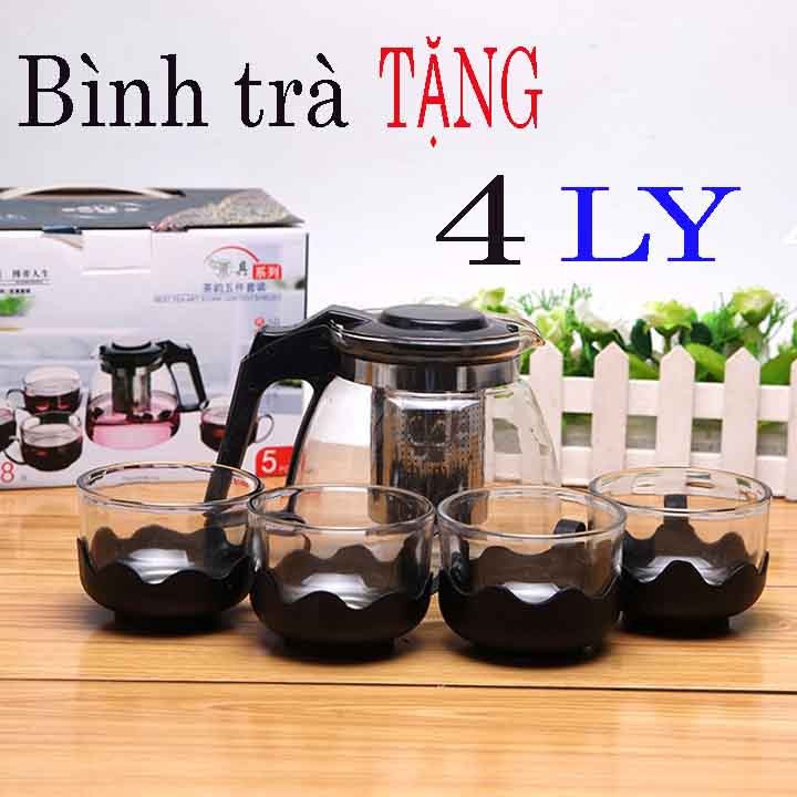 Bình Lọc Trà Thủy Tinh Có Kèm 4 Cốc Siêu Đẹp