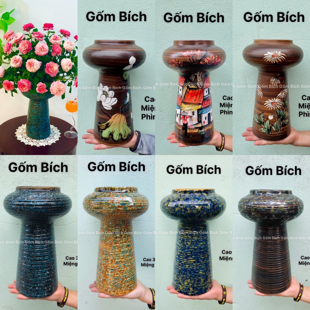 Bình hoa dáng búp bê men sắc màu - gốm sứ bát tràng - lọ hoa decor